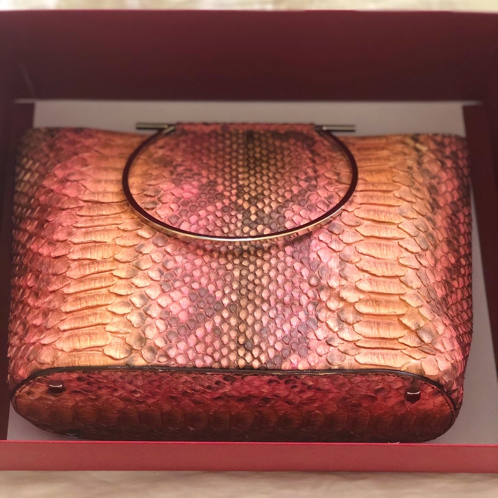 Rare vintage Ferragamo python tote silver handle